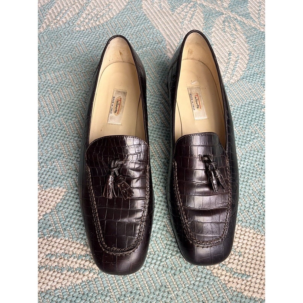 Talbots Women's Brown Croc Leather Loafers Flats Size 9 1/2 M MADE IN ITALY 🇮🇹